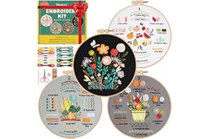 Meyocky Embroidery Kit for Beginners, 4 Pack Starter Embroidery Kits for Adults Learn 31 Stitches, Beginner Embroider Practice Stitches Kit,DIY Hand Craft Needlework Gift for Women