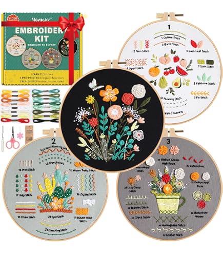 Povitrulya Kit ricamo per principianti Lavanda - Divertente kit per ricamo a mano con motivo stampato, filo interdentale e cerchio di bambù. per bambini e adulti