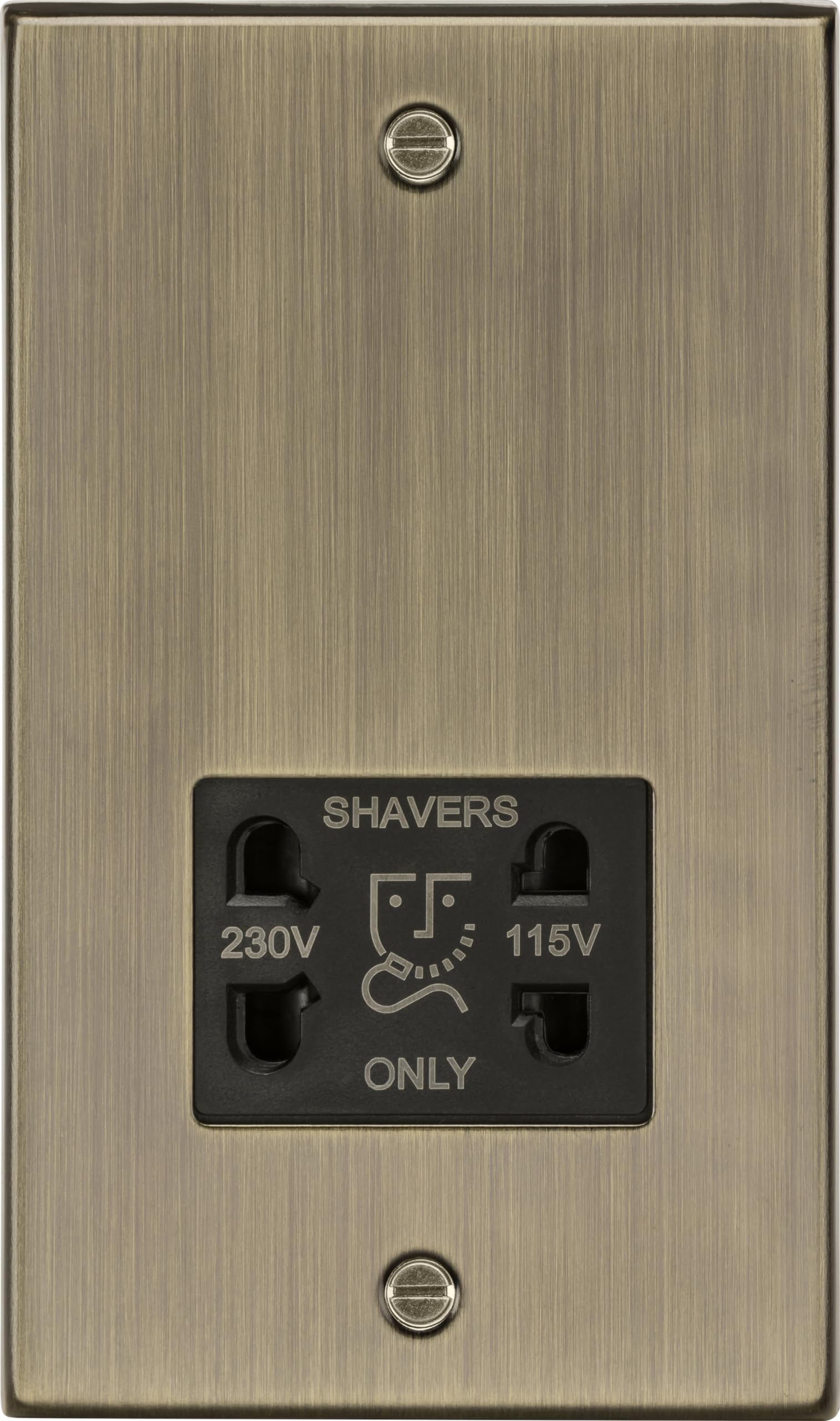 Knightsbridge CS89AB Square Edge Antique Brass Dual Voltage Shaver Socket with Insert, Antique Brass