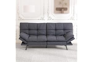 Hcore Futon Sofa Bed,Grey Linen Futon Couch Small Sofa Foldable Loveseat with Armrests for Compact Living Spaces,Apartment,Dorm,Studio,Guest Room,Home Office