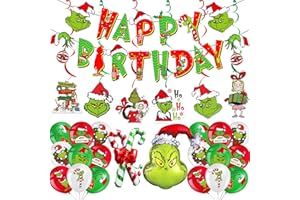 HIGZYOVN Merry Christmas Birthday Decorations Christmas Birthday Party Decorations with Banner Hanging Swirls Balloons for Party Decor