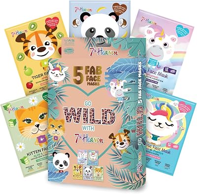 7th Heaven Go Wild Animal Face Sheet Mask Gift Set - 5 Hydrating Kids Masks