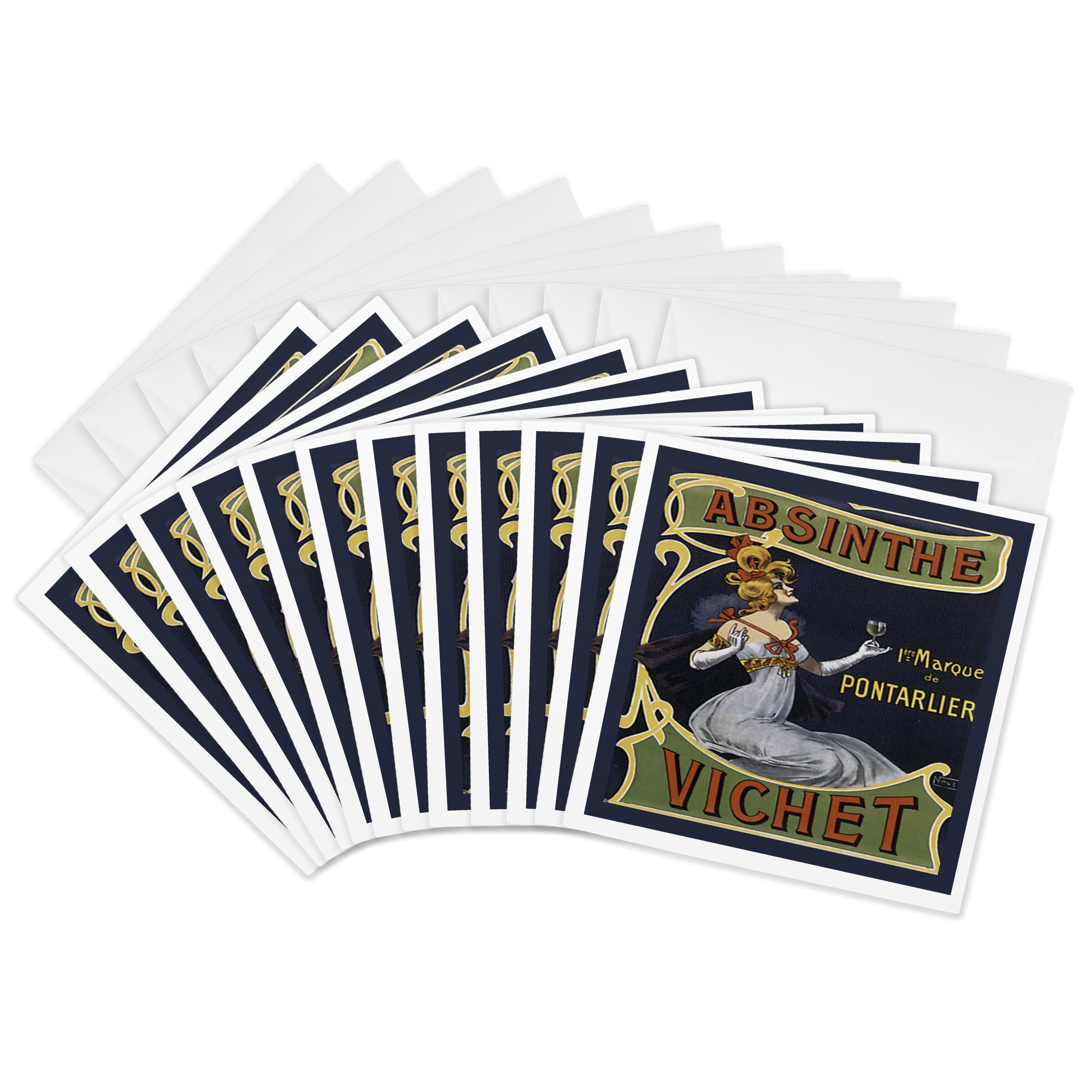3dRose gc_129955_2 6 x 6-Inch Vintage Absinthe Vichet French Liquor Advertising Poster Greeting Card (Set of 12)