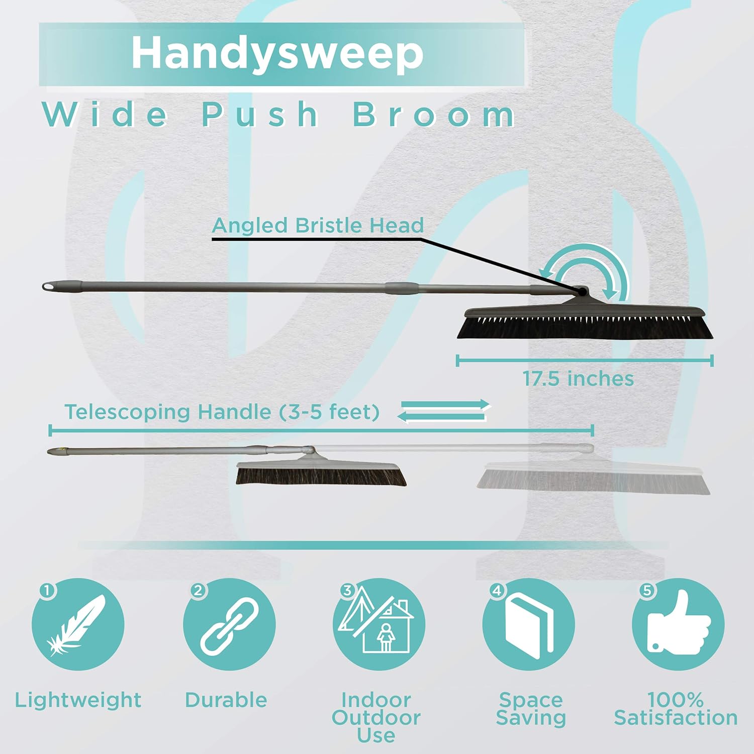 Handysweep Wide Push Broom with Telescoping Handle and Angled Bristle Head for Indoor and Outdoor Household Cleaning, Heavy Duty Sweeper for Kitchen, Bathroom, Garage, Adjustable Length: Kitchen & Dining