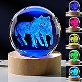 3D Wolf Gifts For Women Crystals Ball 80mm - TTwo Wolves Figurines Decor Glass Animals Figurine Wolf Decor Stuff for Anniversary Birthday for Best Friend Wolf Lovers Keepsake Paperweight