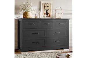 BORNOON 7-Drawer Dresser for Bedroom, Modern Wooden Chest of Drawers with Metal Handles, Anti-Tipping Design, Sturdy and Stable Storage Organizer for Living Room, Entryway, Home Office