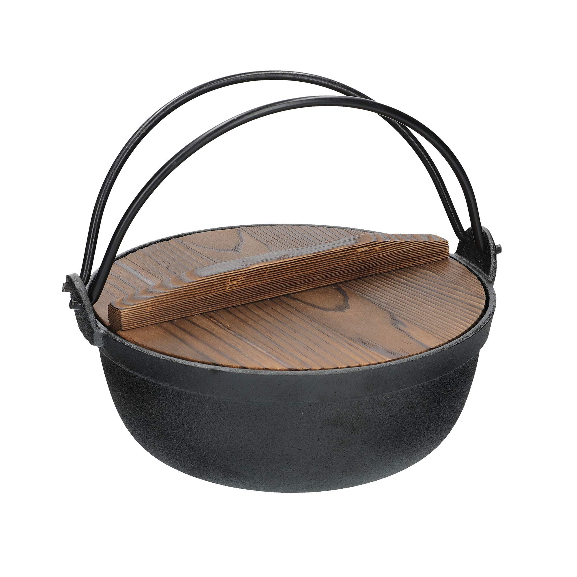 KitchenCraft World of Flavours Japanese Cooking Pot with Wooden Lid, Cast Iron, Hot Pot, Sukiyaki, 1.5 L, Black