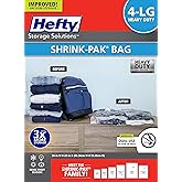 Hefty Vacuum Bags for Clothes 4 Pack, Space Saving Large Vacuum Storage Bags (34 X 22 Inches) Compression Seal for Bedding, Travel Pump Included (4 Large Heavy Duty)
