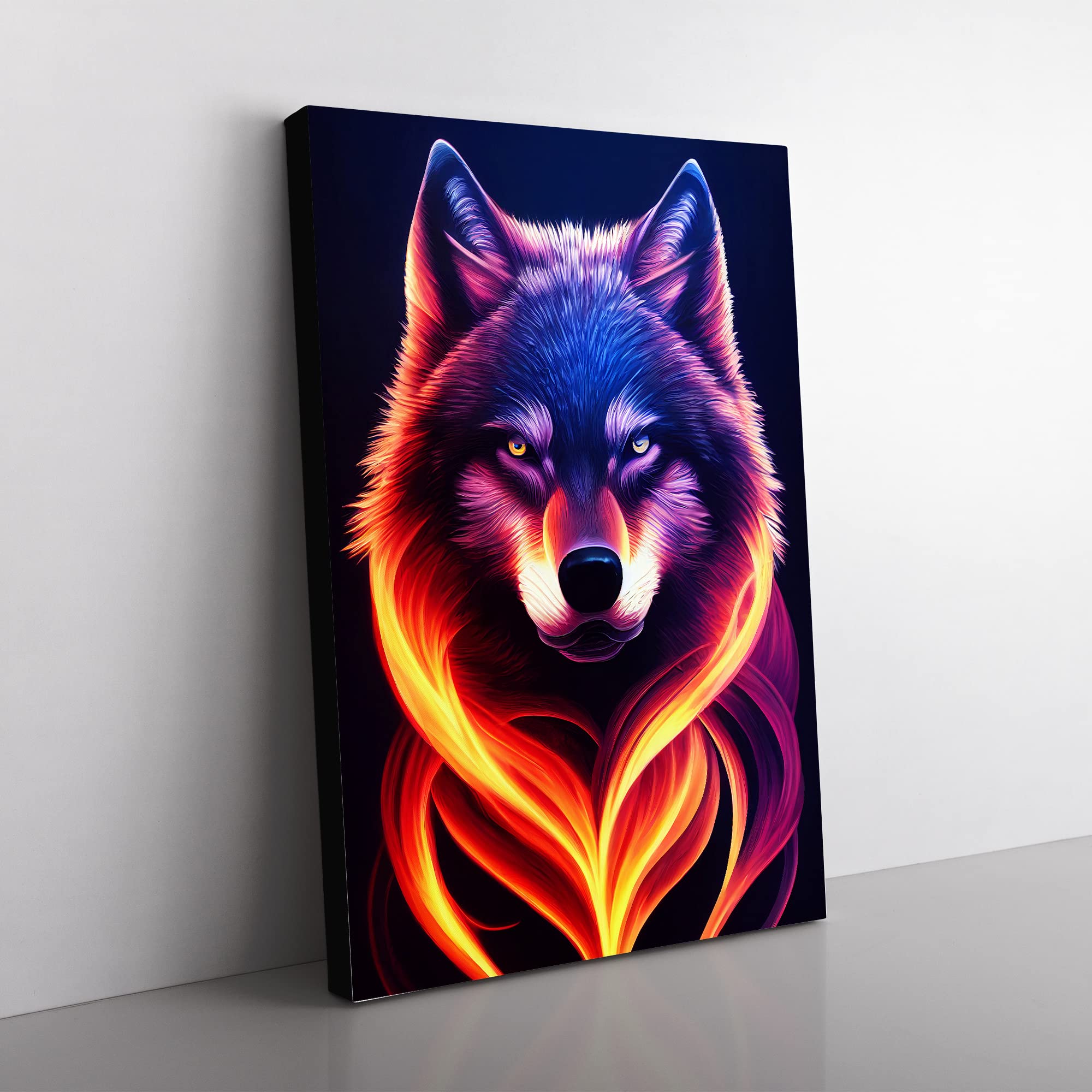 Wolf Flames Canvas Wall Art Print Ready to Hang, Framed Picture for Living Room Bedroom Home Office Décor, 50x35 cm (20x14 Inch)