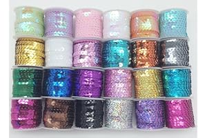 PEPPERLONELY Brand 24 Rolls Mixed 24 Colors Flat Sequin Trim, 6mm(1/4 Inch)
