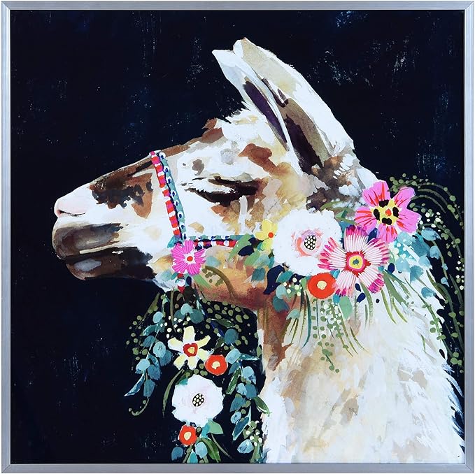 Empire Art Direct Llama Wall Art, Glass Aluminum Silver