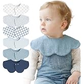 MairMore 6-Pack Muslin Baby Bibs, 360&deg; Rotate Flower-Shaped Drool Bibs | 100% Cotton, Soft &amp; Absorbent, Designed for Drooling &amp; Teething Babies, for Boys and Girls Aged 0-36 Months (Blue)