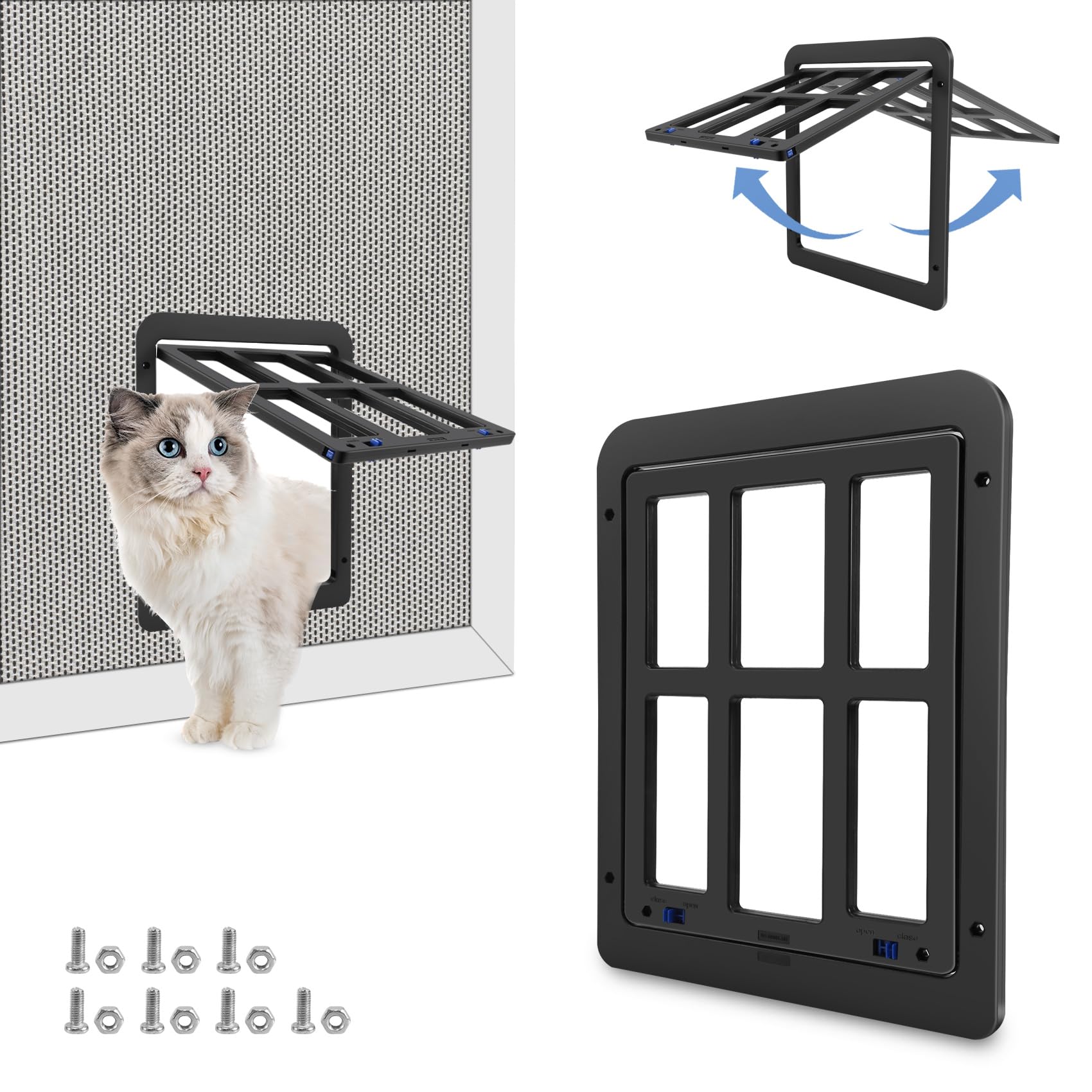 Kaneorooir Flap Door, Pet Flap Fly Screen Automatic Closing Dog Flap Balcony Door for Fly Screen Door Lockable Pet Door for Cats/ (Black)