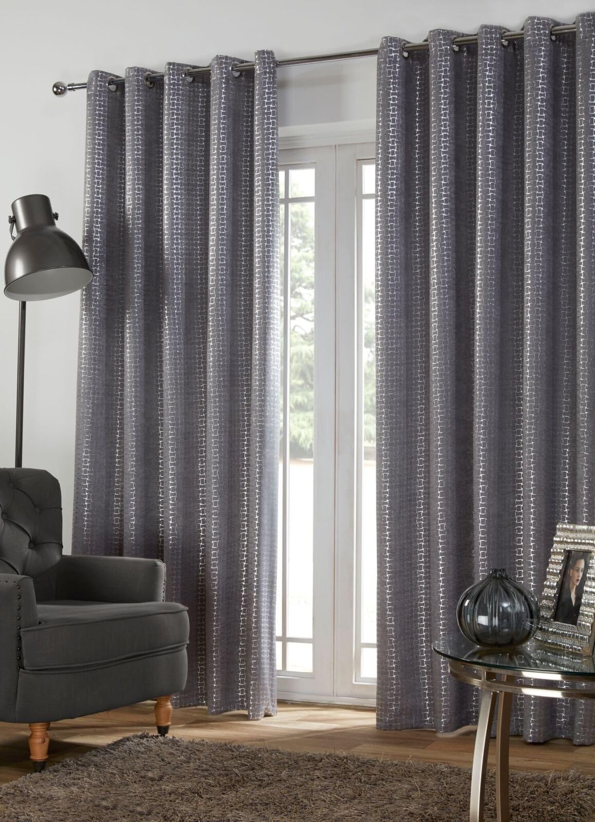Eco Ferne Blackout Eyelet Blackout Curtains Taupe Silver (66" x 90" (168cm x 229cm), Silver)