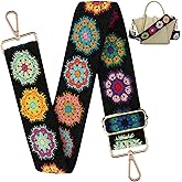 Dexspoeny Purse Straps Replacement Crossbody Straps,Vintage Shoulder Strap Purse Strap, Crochet Flower Guitar Strap