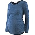 Maternity Shirt Long Sleeve Basic Top Ruch Sides Bodycon Tshirt for Pregnant Women