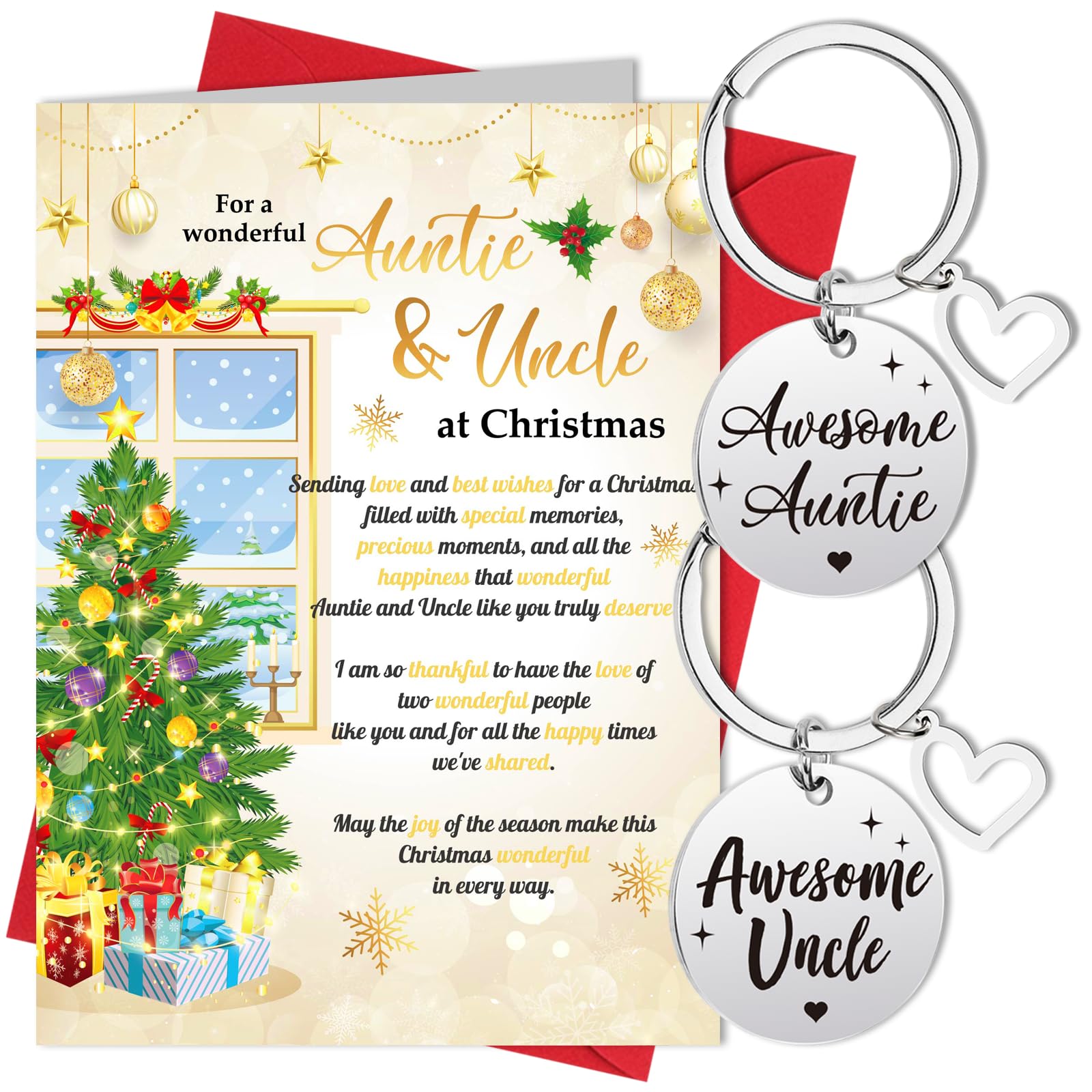 HOWAF Auntie and Uncle Christmas Card, Xmas Card Auntie & Uncle Gifts & Couple Keyrings, Gifts for Christmas