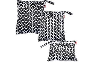 Damero 3pcs Travel Wet and Dry Bag with Handle for Cloth Diaper, Pumping Parts, Clothes, Swimsuit and More, Easy to Grab and Go, Black Arrows