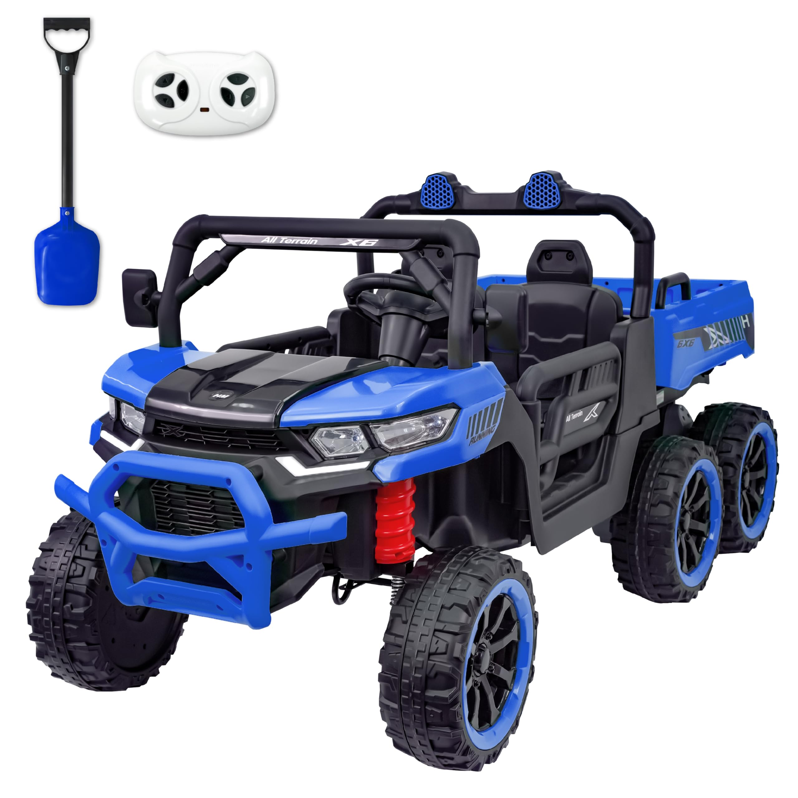 Photo 1 of **SIMILAR**TCARAIWEN 24V Ride On 2 Seater Dump Truck with Remote Control, 6x6 Electric UTV Car with Electric Dump Bed, 2 Speed 4WD Power Ride Cars 6x6 Wheels Music, Storage Trunk, Shovel for Boys Girls, Blue