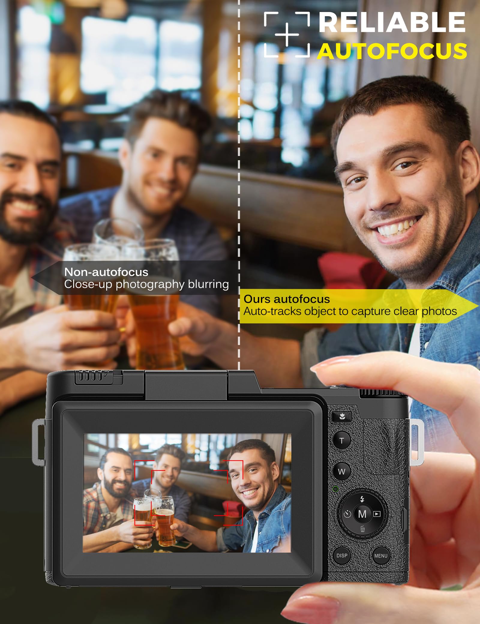 Digital Camera 4K 48MP Camera for Photography with Flip Screen Autofocus Vlogging Camera for YouTube with Selfie Light, Mini Tripod Accessories, Two Batteries