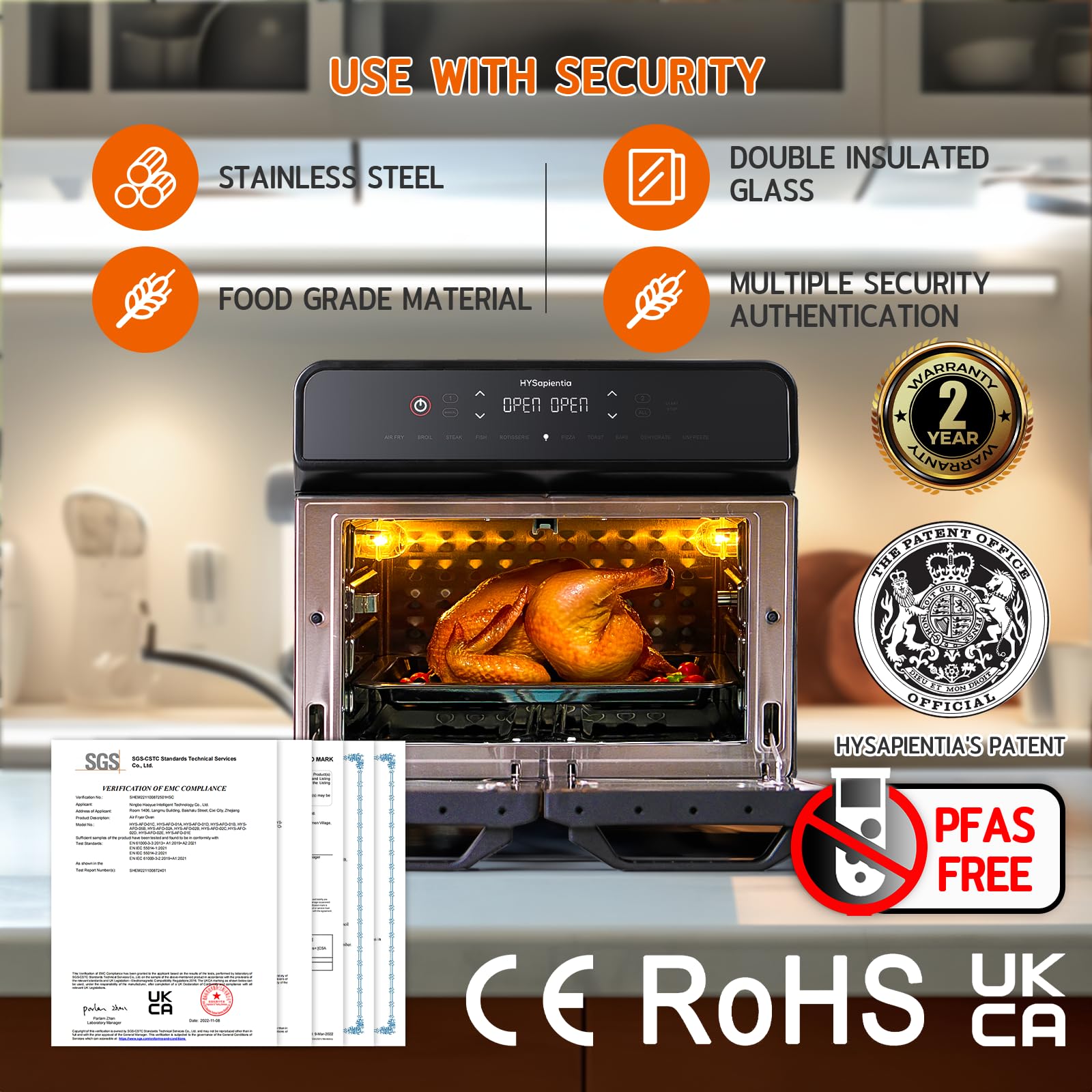 HYSapientia® 22L Dual Zone Air Fryer Oven With Rotisserie,Large Double Air fryers Mini Oven Digital 2400W 10 in 1 Airfryer Countertop Convection Oven electric and grill,Stainless Steel,13 Accessories…