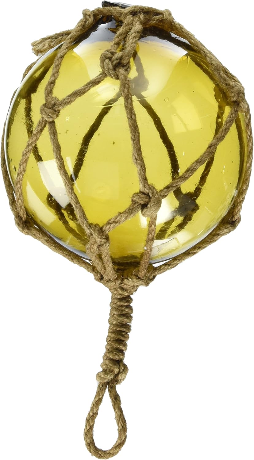 Hampton Nautical Amber Japanese Glass Ball Fishing Float with Brown Netting Decoration 3