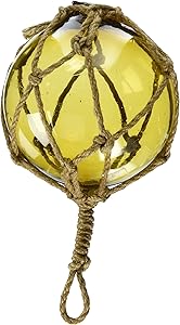 Hampton Nautical Amber Japanese Glass Ball Fishing Float with Brown Netting Decoration 3