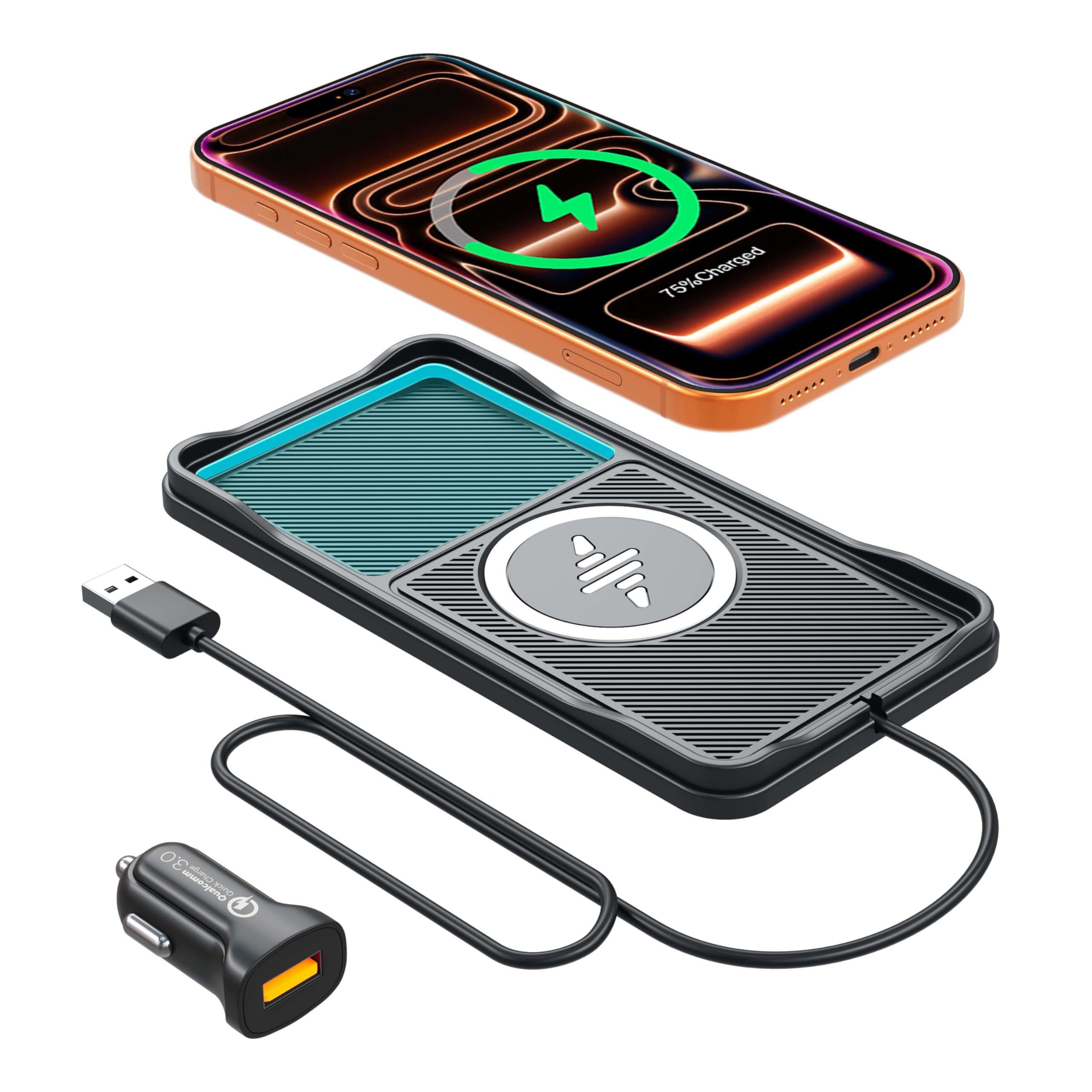 Wireless Car Charger Pad, 15w Fast Car Wireless Chargers Charging pad Non Slip Charger for Car Wireless Phone Charger for iPhone 17/16/15/14/13/12 Pro Max,Samsung S23 S22 S20 for Android, 30cm Cable
