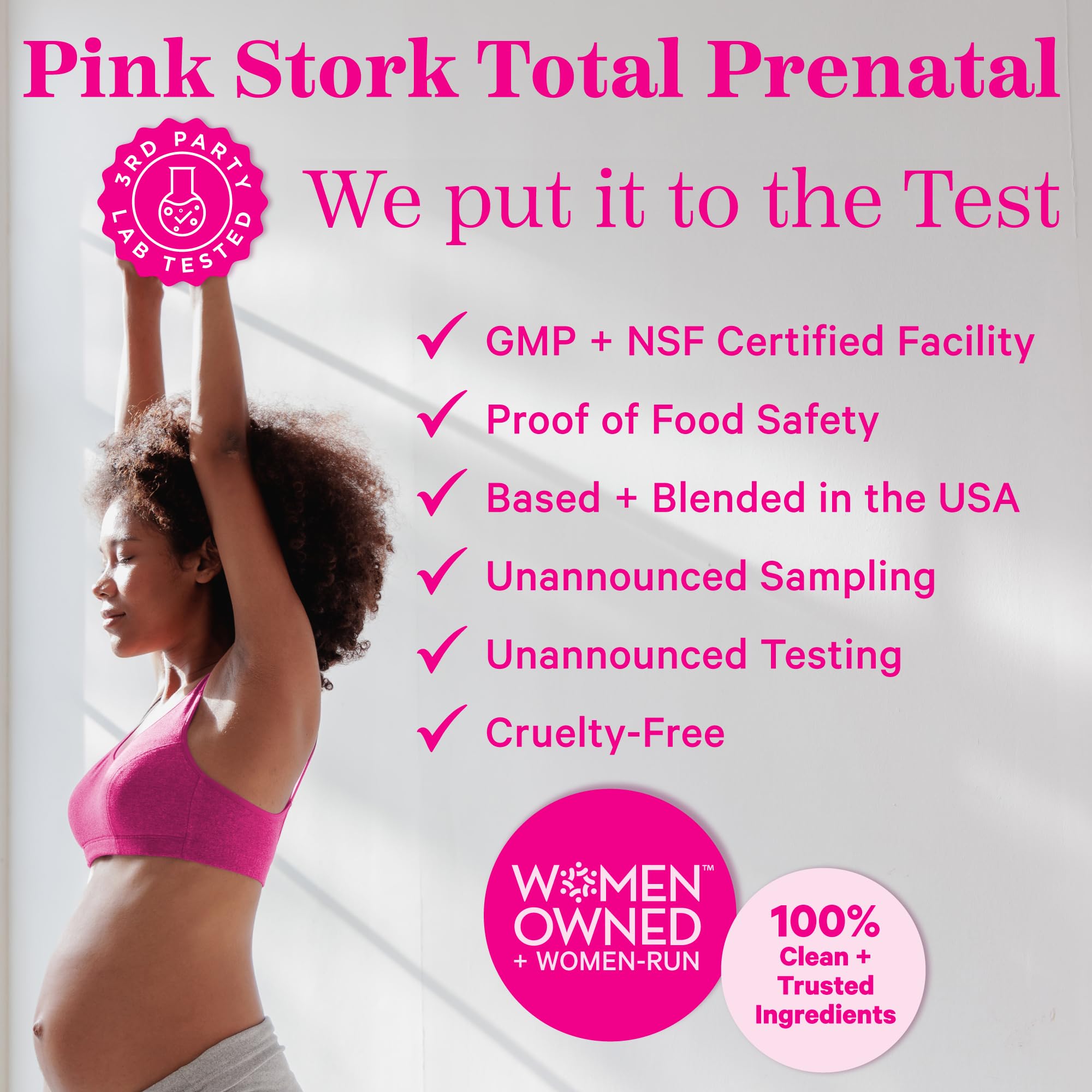 Pink Stork Total Prenatal Vitamins with DHA, Folate, Iron, Choline, and