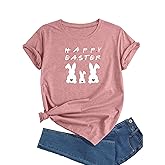 Walsilk Happy Easter Day T-Shirts Women Funny Cute Rabbit Graphic Easter Gift Casual Tops Tee