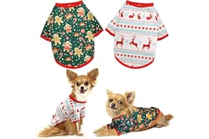 HYLYUN 2 Pieces Dog Christmas Shirt - Christmas Pet Shirt Soft Breathable Puppy Shirts Printed Pet Clothing for Small Dogs and Cats L