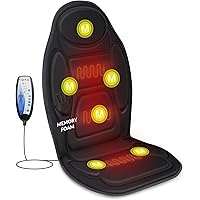 Snailax Memory Foam Massage Cushion, Back Massager with Heat,6 Vibration Massage Nodes, 2 Heat Levels, Massage Chair Pad for 