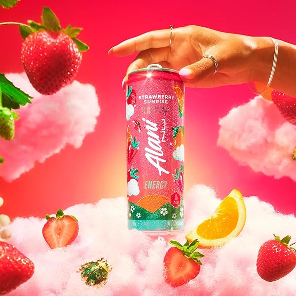 ALANI NU STRAWBERRY SUNRISE SUGAR FREE, LOW CALORIE ENERGY DRINKS, 200MG CAFFEINE, BIOTIN B VITAMINS, ZERO SUGAR, 10 CALORIES, 12 FL OZ CANS, 12 PACK
