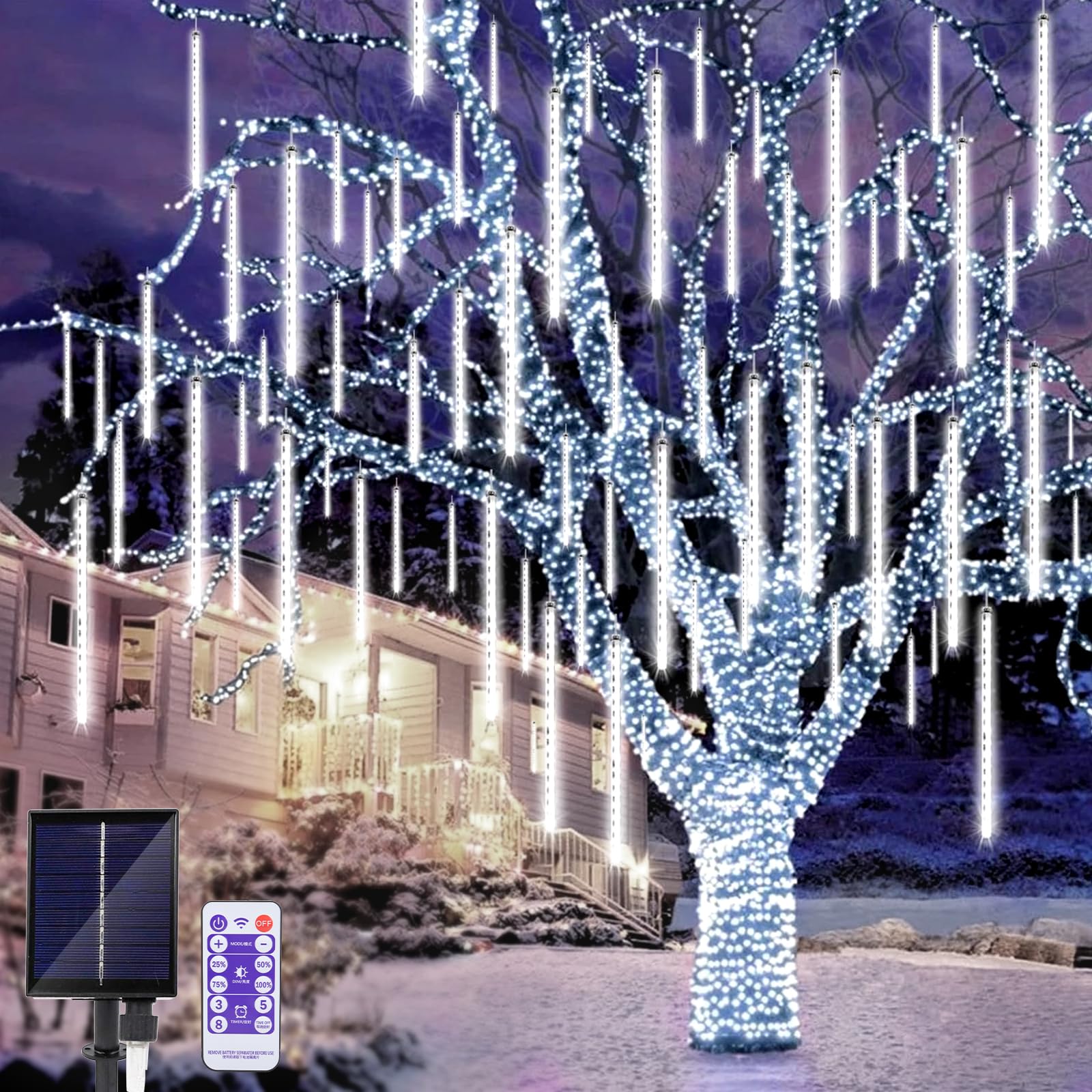 JIMACRO LED Outdoor String Solar, 11.8 Inch 10 Tube Solar Led String Lights Waterproof Fairy String Lights Falling Rain Led Lights Outdoor Garden for Christmas Tree Yard Party Balcony Street