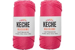 KECHE Macrame Cord | Macrame Supplies 3mm Polyester Macrame Rope Yarn for Table Runner Wall Décor Plant Hanging 131 Yards Pack of 2 - Fuschia