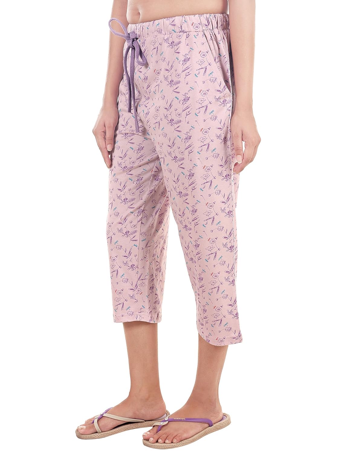 9teenagain women's hosiery night pyjama (lavender & purple printed)