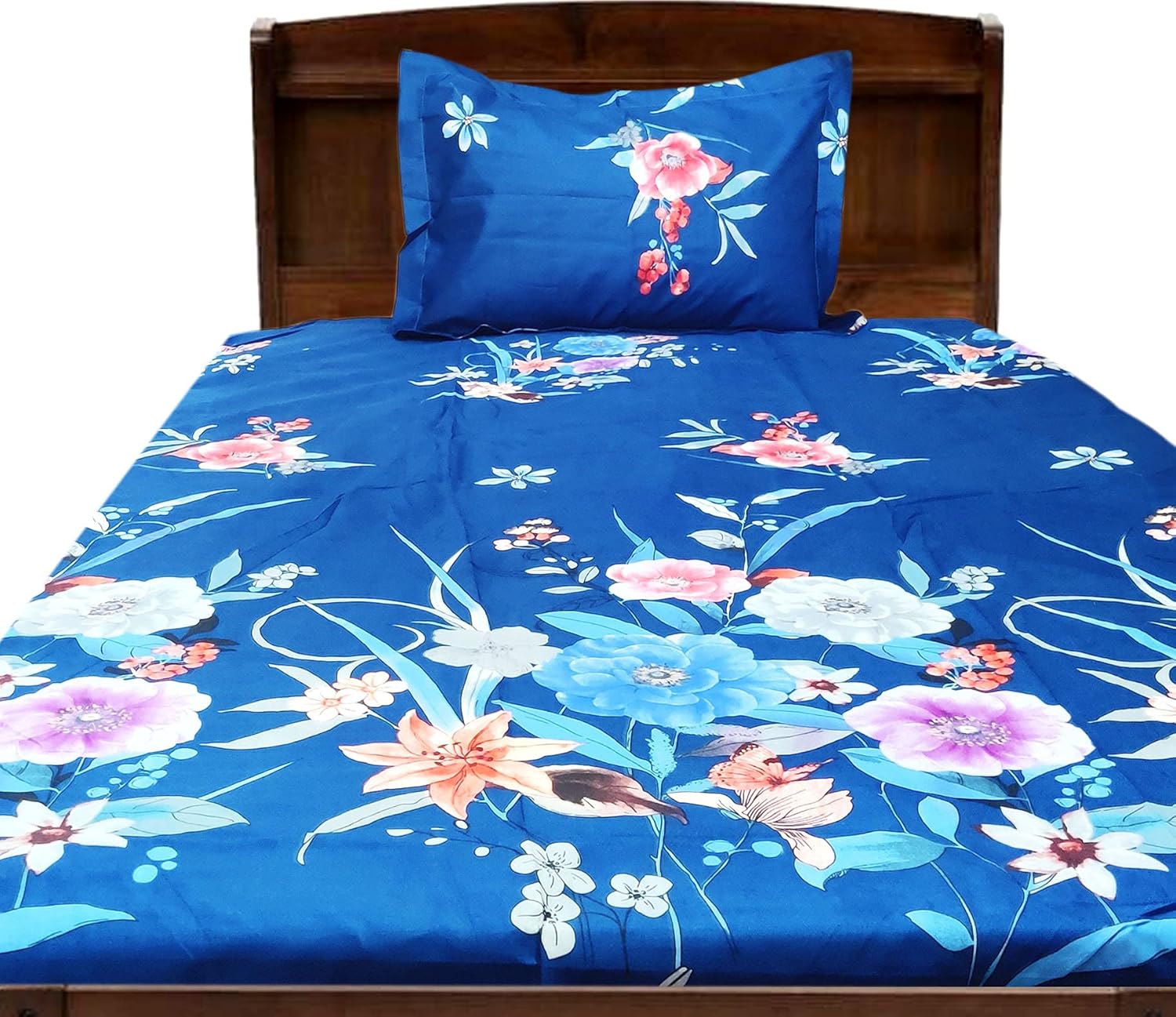 UC Blue Single Bed Sheet with one Pillow Cover Amazon.in Home & Kitchen