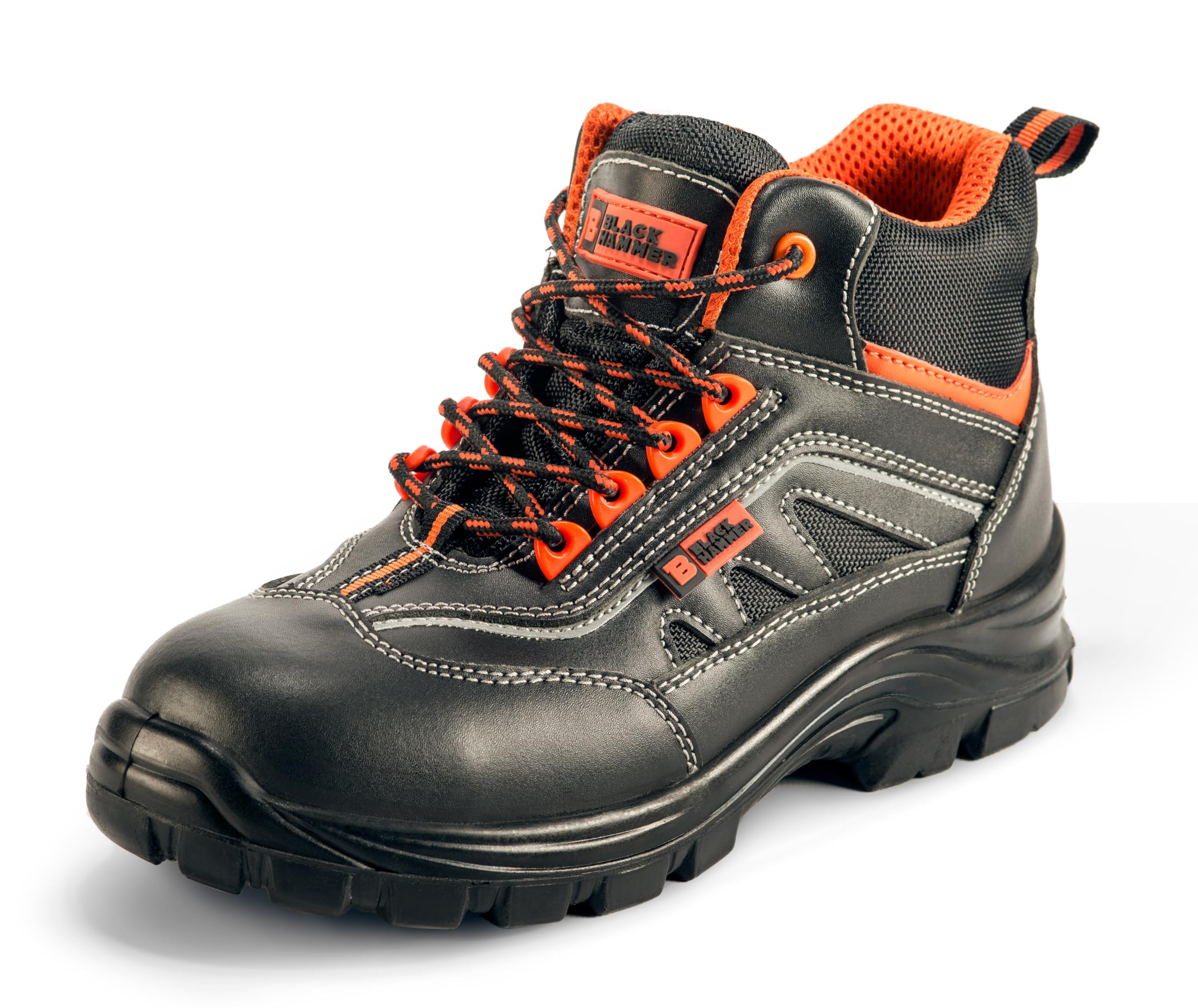 Black Hammer Mens Leather Safety Boots S3 SRC Composite Toe Cap with Midsole Protection Non Metallic Metal Free Lightweight Work Shoes Ankle Hiker 8852 (9 UK)