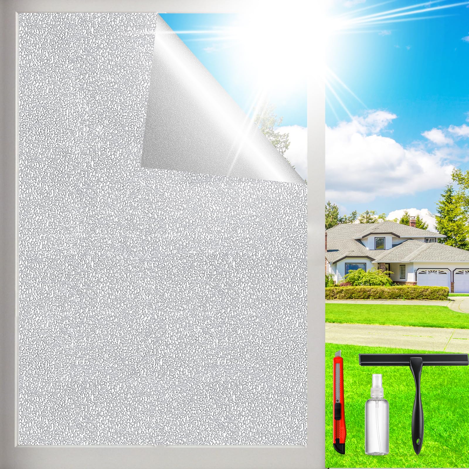 Photo 1 of ***FACTORY SEALED***Frosted Window Privacy Film Glass Window Film Sun Blocking, Static Clings Removable Frosting Bathroom Door Window Covering, White,35.4 Inch x 78.74 Inch