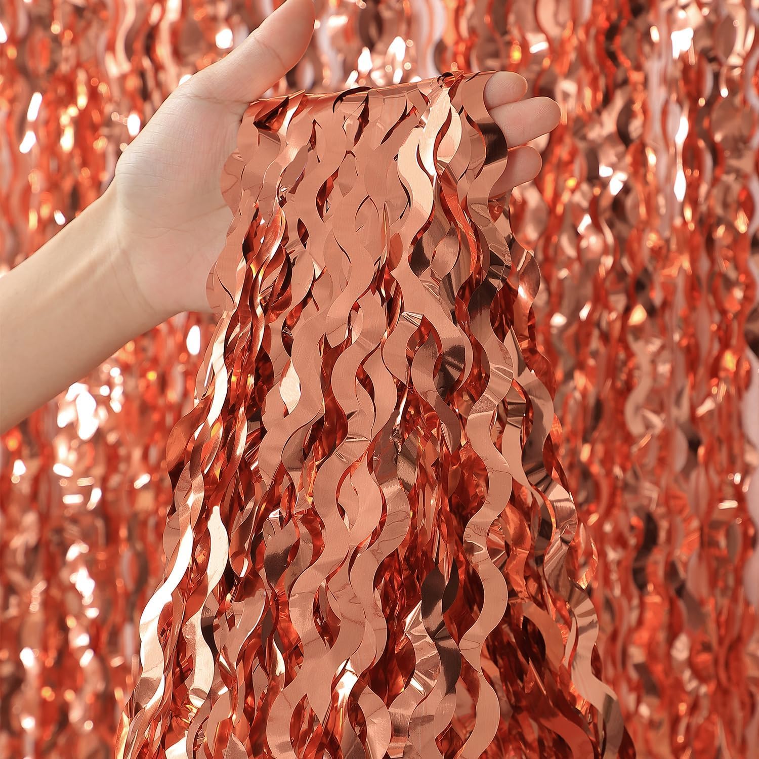Photo 1 of CYLMFC Wavy Fringe Curtain - Rose Gold, 3.3 ft x 6.6 Feet, Pack of 3 | Party Decorations, Streamers for Birthday Backdrop