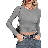 Laughido Women's Crew Neck Long Sleeve Basic T Shirts Slim Fit Casual Tops Ribbed Knit 2025 Clothes