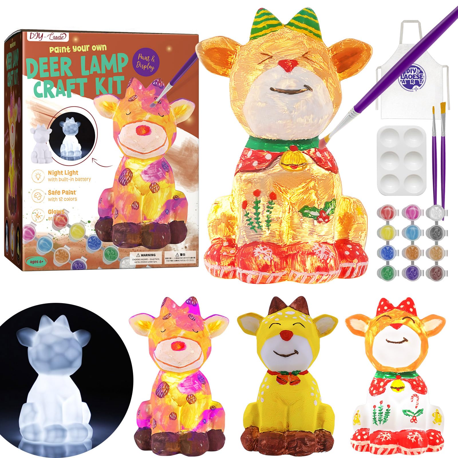 Paint Your Own Deer Lamp Kit, Christmas Reindeer Art Supplies Crafts Kit, Arts and Crafts for Kids, Holiday Christmas Painting Kit, Deer Toys Birthday Gift for Girls Boys Ages 3 4 5 6 7 8 9 10 11 12+