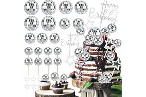 ZAYCCA 36 pcs Disco Ball Cake Toppers Happy Birthday Cake Topper 1970s Disco Ball Cake Picks Disco 70s Party Decorations Disco Party Decorations