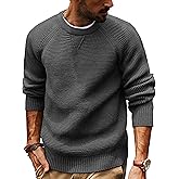 PJ PAUL JONES Mens Crewneck Sweater Waffle Knitted Pullover Sweaters Raglan Sleeve Knitwear Sweaters