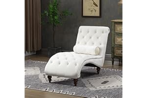 binzida Velvet Chaise Lounge Indoor,Button-Tufted Upholstered Chaise Lounge Chair with Pillow for Bedroom Living Room Office Modern Backrest Leisure Recliner Sleep Sofa,Beige