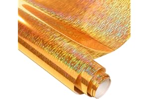 HTVSTD Gold HTV Heat Transfer Vinyl Roll - 12"*8ft Holographic Metallic Gold HTV Iron On Vinyl for Fabrics Metallic HTV Heat Transfer Vinyl for T-Shirts Compatible with Silhoutte Cameo Or Cricut