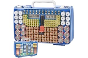 Battery Organizer Storage Case, Double-Sided Garage Holder Box Batteries Container with Tester Checker for 269pcs AA AAA AAAA
