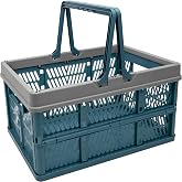 VALESKA 17" Plastic Milk Crate (Deepblue),33L Collapsible Crates for Storage, Foldable Collapsible Shopping Basket with Handles,Car Trunk Basket,for Kitchen