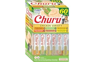 INABA Churu Cat Treats, Grain-Free, Lickable, Squeezable Creamy Purée Cat Treat/Topper, 60 Servings, Chicken Variety Box