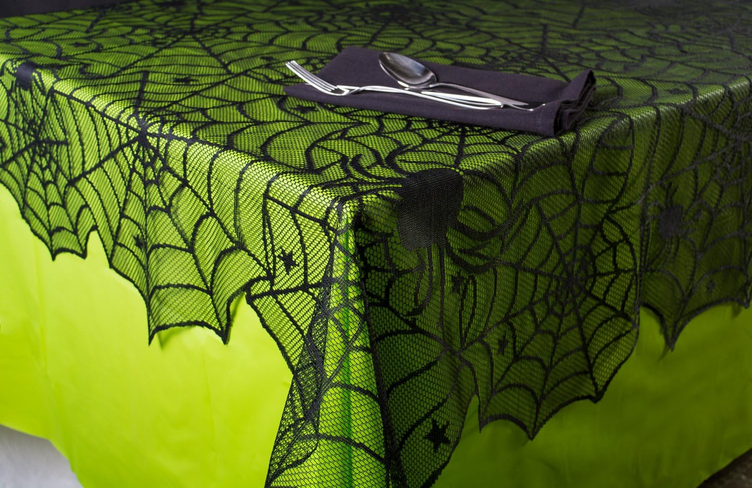 DII 54x72" Rectangular Polyester Lace Tablecloth, Black Spider Web - Perfect for Halloween, Dinner Parties and Scary Movie Nights: Home & Kitchen